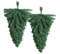 CAKEEYUM Christmas Swag 2Pcs 18x10 Inch Artificial Upside Down Tree Shape Teardrop Swag DIY Hanging PVC Christmas Decorations for Front Door, Wall, Window Teardrop Door