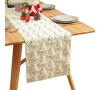 CAKEEYUM Christmas Table Runner 13x72 Inch Soft Plush Tree Pattern Christmas Placemats Seasonal Winter Kitchen Dining Table Decor for Home Party Beige Runners, Runner for