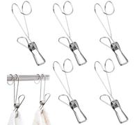 CAKEEYUM Clothes Pins, 5PCS Heavy Duty Stainless Steel Clothes Pins, 4.3 Inch Long Tail Hanging Clips Hook, Portable Multifunctional Hook Clips for Bathroom, Kitchen, Outdoor Metal Clot