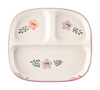 CAKEEYUM Divided Plates with 3 Compartment 8.3x7.3x1 Square Floral Pattern Ceramic Portion Control Plates for Adults & Kids Home School Kindergarten