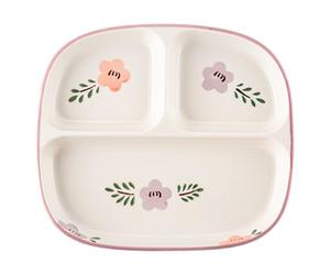 CAKEEYUM Divided Plates with 3 Compartment 8.3x7.3x1 Square Floral Pattern Ceramic Portion Control Plates for Adults & Kids Home School Kindergarten