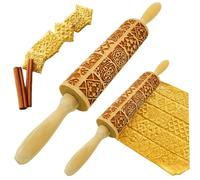 CAKEEYUM Embossed Rolling Pin Christmas Engraved Embossing Wooden Rolling Pin Square Grid Cookies Mold Kitchen Tools for Baking Embossed, Pins for Baking, Wooden Pi