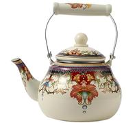 CAKEEYUM Enamel Tea Kettle 2.5L Heat-resistant Vintage Tea Kettle with Ceramic Cool Handle Rustproof Floral No Whistling Easy to Clean Teapot for Stovetop Vintage Ceramic Fl