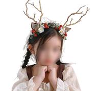 CAKEEYUM Flower Antler Headband, Branch Deer Antlers Headband with Red Berries, Deer Costume Kids for Halloween Christmas Party Cosplay Ears, Ears, Reindeer Antlers Head