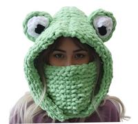 CAKEEYUM Frog Mask Hat Hand Crochet Full Face Cover Knit Cap with Neck Warmer Cute Winter Warm Hat for Women, Green Frog Mask Crochet Knit Full Face Neck Warmer Winter