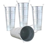 CAKEEYUM Galvanized Vases 4Pcs Galvanized Bucket with Handles 9 Inch Tall Metal Flower Vases for Flower Arrangement, Table Centerpiece, Wedding Decorations Silver Vase Buckets Metal Vase