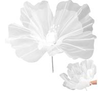 CAKEEYUM Giant Flowers 20 Inch Artificial Romantic Large Flowers with 3 Leaves DIY-Friendly Gauze Flower Decorations for Wedding, Backdrop, Photography, White Giant Organza Flo