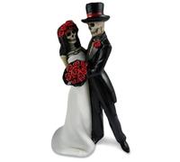 CAKEEYUM Halloween Skeleton 8 Inch Resin Skeleton Bride and Groom with Roses Bouquet Love Never Dies Wedding