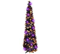 CAKEEYUM Halloween Tree, Spooky Black Halloween Tree with Lights Artificial Collapsible Pencil Trees for Party Door Porch Home Holiday Decorations