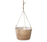 CAKEEYUM Hanging Baskets 7.9 Inch Straw Woven Wicker Plant Pots Indoor with Waterproof Liner Decorative Hanging Planter Basket with Long Rope Baskets Plant Pot Wicker Pots
