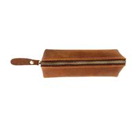 CAKEEYUM Leather Pencil Case 6.7x2.4x2 Inch Vintage Leather Pencil Pouch with Zipper Brown Case Portable Pouch for Men Women and Artists Work Office, Pouc