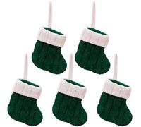 CAKEEYUM Mini Christmas Stockings 5Pcs Green-White Hanging Christmas Stockings Reusable Soft & Comfortable Knit Stocking for Tree Gift Ornaments Decor Mini Chr