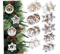 CAKEEYUM Nativity Christmas Ornaments 18Pcs Religious Wooden Nativity Ornaments Hanging Christmas Tree Decorations for Christian Family, Religious