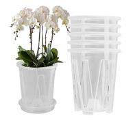CAKEEYUM Orchid Pot with Saucers 5 Sets 4.7in Ventilated Transparent Orchid Planter with Drainage Holes Clear Pots for Plants gardening