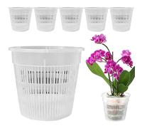 CAKEEYUM Orchid Pots with Holes, 6PCS 5.5 Inch Plastic Clear Plant Pots, Breathable Orchid Planter with Air Column for Repotting Orchids, Succulent, Fleshy Plants Clear with Holes