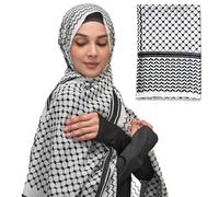 CAKEEYUM Palestine Scarf 28x71in Chiffon Keffiyeh Classic Black and White Plaid Palestinian Scarf with Fine Edging for Women & Men Long Printed Arab for Daily Wearing