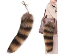 CAKEEYUM Raccoon Tail Keychain, 12 Inch Soft Furry Fox Tail Keychain, Realistic Color, Stylish Tassel Pendant for Costumes, Bags, and Daily Wear Style 1 Raccoon, Therian, Fu