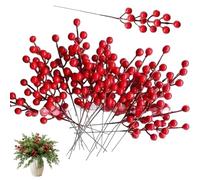 CAKEEYUM Red Berry Stems 100PCS 6.3 Inch Red Berry Picks Plastic Christmas Picks for Christmas Tree Holiday DIY Crafts Stems, Tree, Artificial Berr