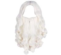 CAKEEYUM Santa Beard and Wig Set for Men 2PCS White Long Wizard Beard with Adjustable Strap Breathable Santa Wig Reusable for Christmas Party and Set, Gandalf Costume