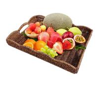 CAKEEYUM Scalloped Tray Large Rectangle Wicker Tray with Built-in Handles Decorative Serving Basket for Decorative & Organizing 14.8x11x2 Inch