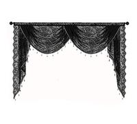 CAKEEYUM Waterfall Valance with Bead Tassels 59x41 Vintage Floral Black Lace Curtains Semi Sheer Rod Pocket Gothic Curtain for Halloween, Bedroom, Living Room Waterfall Valance, Valances for Wi