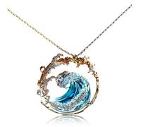 CAKEEYUM Wave Necklace Adjustable Ocean Jewelry Ocean's Oath Necklace Elegant Blue Wave Beach Inspirational Pendant Gifts for Women Jewelry Beach NecklaceWave N