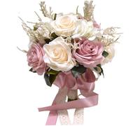 CAKEEYUM Wedding Bouquet, Silk Rose Bridal Bouquet, Lifelike Wedding Flowers with Silk Ribbon, Decorative Artificial Flower for Ceremony Church Decor Bridal Bou