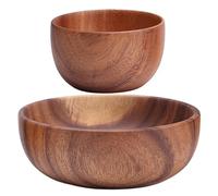 CAKEEYUM Wooden Bowls for Food 2Pcs 4 & 8" Smooth Rustic Serving Bowls with Subtle Textures for Fruits Salads Snacks Sauce Dips Wooden Bowl, Salad Bowl, Wood Salad, Acacia Wood