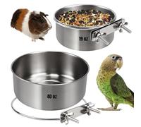 cakefly Multi-purpose Feeder Bowls with Net Clamp for Cage Detachable Stainless Steel Feeding Bowl for Guinea Pig Hamster Rabbit Chinchilla, Parrot, Cockatiel, Conure, Budgies Small Animals（Size M&L