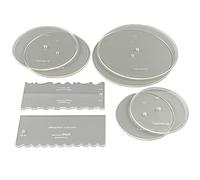 CAKESAFE Essential Cake Decorating Acrylic Disk Kit - 3 Sets - Round 6.5", 8.5", 10.5" Disks Sets (2 disks per size), 2-8" Icing Scrapers with 1 Scraper Edge and 3 Cake Comb Patterns