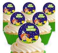 Cakeshop 12 x 4cm Happy Birthday Football Trophy Edible Cake Toppers Decorations - Precut Premium Wafer Paper