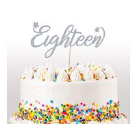 Cakeshop 18th Birthday Glitter Cake Topper, Age 18 Cake Topper Decoration, 18th Anniversary - Double Sided 400gsm Glitter Card, Choice 14 of Colours and Loads of Styles (Dark Silver)