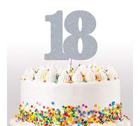Cakeshop 18th Birthday Glitter Cake Topper, Age 18 Cake Topper Decoration, 18th Anniversary - Double Sided 400gsm Glitter Card, Choice 14 of Colours and Loads of Styles (Dark Silver)