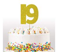 Cakeshop 19th Birthday Glitter Cake Topper, Age 19 Cake Topper Decoration, 19th Anniversary - Double Sided 400gsm Glitter Card, Choice 14 of Colours and Loads of Styles (Gold)