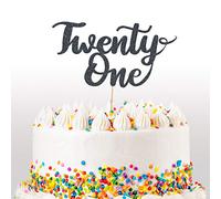 Cakeshop 21st Birthday Glitter Cake Topper, Age 21 Cake Topper Decoration, 21st Anniversary - Double Sided 400gsm Glitter Card, Choice 14 of Colours and Loads of Styles (Black)