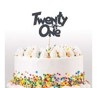 Cakeshop 21st Birthday Glitter Cake Topper, Age 21 Cake Topper Decoration, 21st Anniversary - Double Sided 400gsm Glitter Card, Choice 14 of Colours and Loads of Styles (Black)