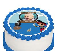 Cakeshop 6" (155 x 155mm) Round Pirate Happy Birthday Photo Upload Custom Personalised Edible Photo Cake Toppers Decorations - Precut Premium Icing Paper