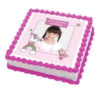 Cakeshop 6" (155 x 155mm) Square Happy Birthday Unicorn Photo Upload Custom Personalised Edible Photo Cake Toppers Decorations - Precut Premium Icing Paper