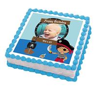 Cakeshop 7" (155 x 155mm) Square Pirate Happy Birthday Photo Upload Custom Personalised Edible Photo Cake Toppers Decorations - Precut Premium Icing Paper