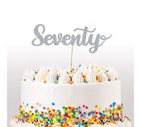 Cakeshop 70th Birthday Glitter Cake Topper, Age 70 Cake Topper Decoration, 70th Anniversary - Double Sided 400gsm Glitter Card, Choice 14 of Colours and Loads of Styles (Dark Silver)