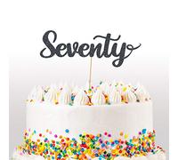 Cakeshop 70th Birthday Glitter Cake Topper, Age 70 Cake Topper Decoration, 70th Anniversary - Double Sided 400gsm Glitter Card, Choice 14 of Colours and Loads of Styles (Black)