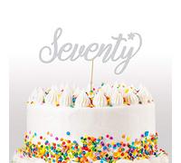 Cakeshop 70th Birthday Glitter Cake Topper, Age 70 Cake Topper Decoration, 70th Anniversary - Double Sided 400gsm Glitter Card, Choice 14 of Colours and Loads of Styles (Light Silver)