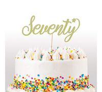 Cakeshop 70th Birthday Glitter Cake Topper, Age 70 Cake Topper Decoration, 70th Anniversary - Double Sided 400gsm Glitter Card, Choice 14 of Colours and Loads of Styles (Champagne)