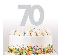 Cakeshop 70th Birthday Glitter Cake Topper, Age 70 Cake Topper Decoration, 70th Anniversary - Double Sided 400gsm Glitter Card, Choice 14 of Colours and Loads of Styles (Light Silver)
