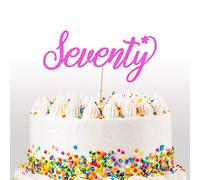 Cakeshop 70th Birthday Glitter Cake Topper, Age 70 Cake Topper Decoration, 70th Anniversary - Double Sided 400gsm Glitter Card, Choice 14 of Colours and Loads of Styles (Bright Pink)