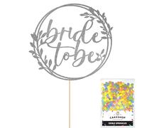 Cakeshop Bride To Be Glitter Cake Topper With Sprinkles - Dark Silver Custom Colour - Double-Sided Glitter Card Cake Decoration - Perfect For Hen Parties - Toppers for Cakes