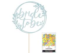 Cakeshop Bride To Be Glitter Cake Topper With Sprinkles - Light Blue Custom Colour - Double-Sided Glitter Card Cake Decoration - Perfect For Hen Parties - Toppers for Cakes