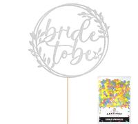 Cakeshop Bride To Be Glitter Cake Topper With Sprinkles - Light Silver Custom Colour - Double-Sided Glitter Card Cake Decoration - Perfect For Hen Parties - Toppers for Cakes
