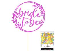 Cakeshop Bride To Be Glitter Cake Topper With Sprinkles - Pink Custom Colour - Double-Sided Glitter Card Cake Decoration - Perfect For Hen Parties - Toppers for Cakes