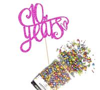 Cakeshop Cake Decoration Pack | Anniversary Hearts Premium Double Sided Glitter Card Cake Topper & 25g Party Pack of Cake Sprinkles for your Celebration | Custom Number Cake Decorations (Bright Pink)